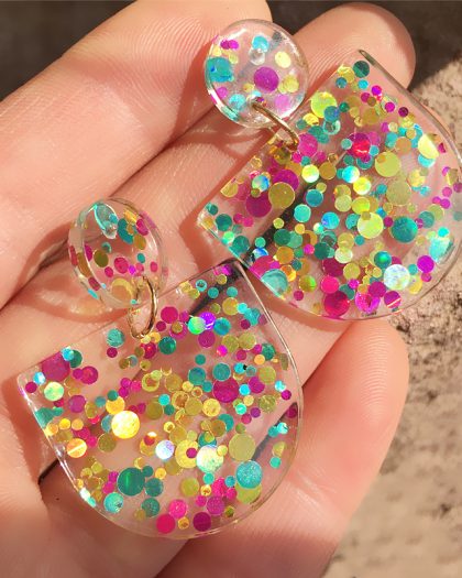 Colorful Semicircle Glitter Geometric Acrylic Resin Drop Earrings